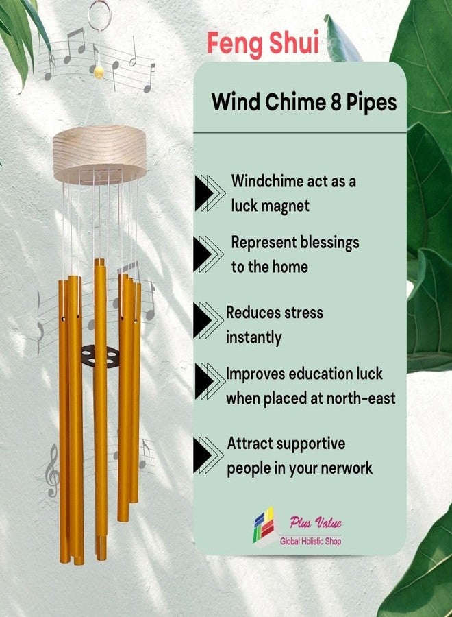 Plus Value Feng Shui Metal Wind Chime Bells 8 Pipes Rods for Home Decor, Balcony, Bedroom Window, Garden, Outdoor - Positive Energy & Peaceful Sound (Golden) - Image 5